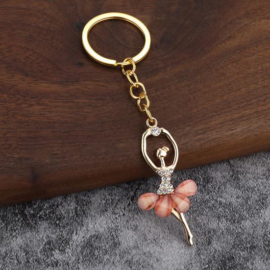 2Pcs Ballerina Keychain Pendant Lightweight Metal Rhinestone Keychain Portable Elegant Bag