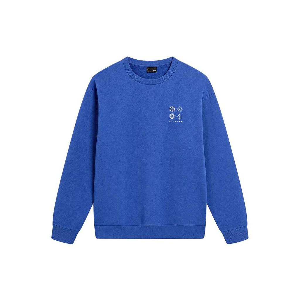 Li-Ning Lining Culture Series Solid Color Plus Velvet Warm Loose Pullover Sweatshirt Men Sweatshirt Bright-Blue AWDT901-2
