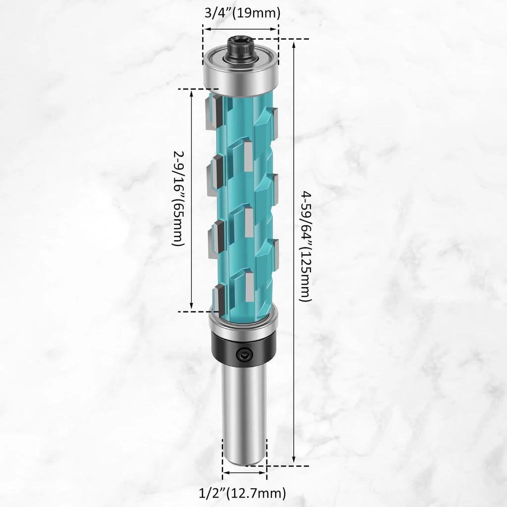 1/2" Milling Cutter Carbide Double Bearing Spiral Trimming Bit Shank Flush Trim End Mill for Softwood Hardwood Compression Board
