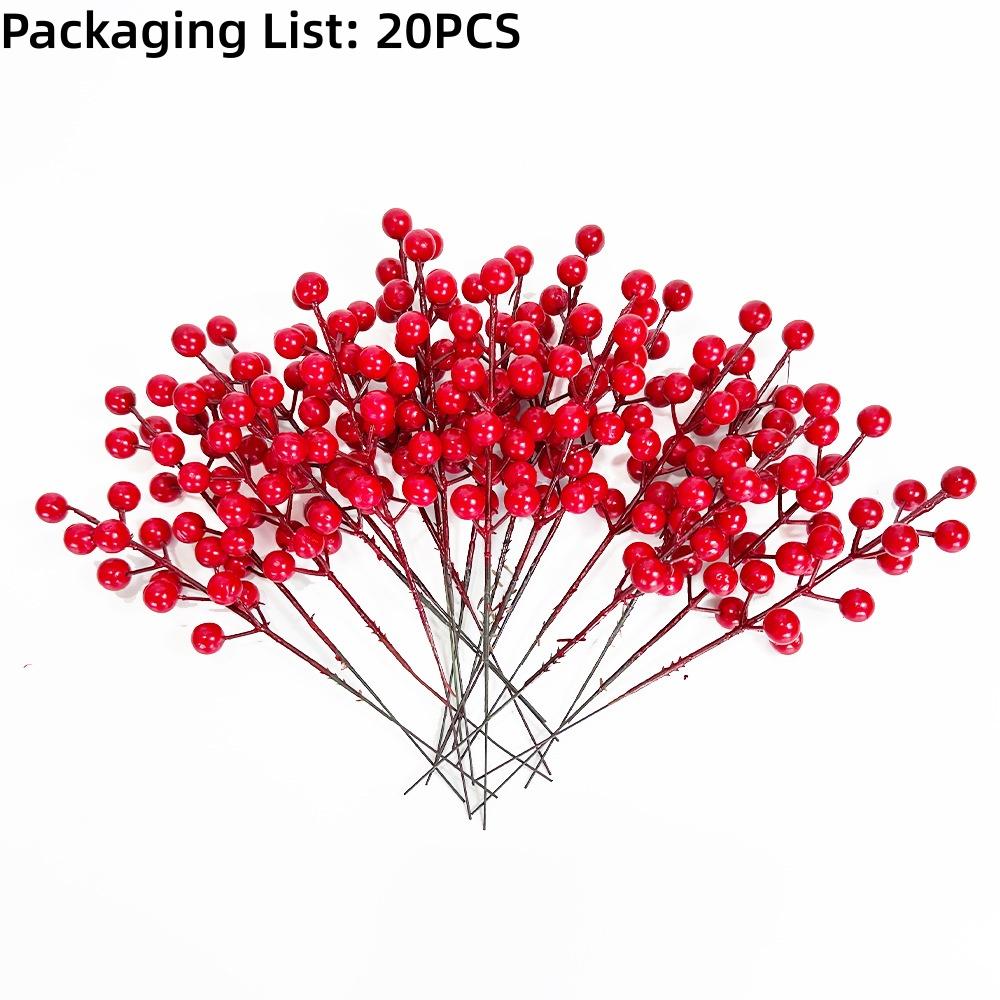 20/40/68pcs Christmas Decorative Flowers Red Berry Stems Artificial Pine Branches Fake Green Plant Pine Leaf Picks DIY