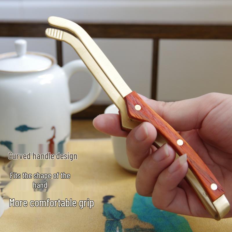 Pure Copper Tea Tongs Set: Brass Tweezers for Gongfu Ceremony, Non-slip Cup Holder, Gift Box Included