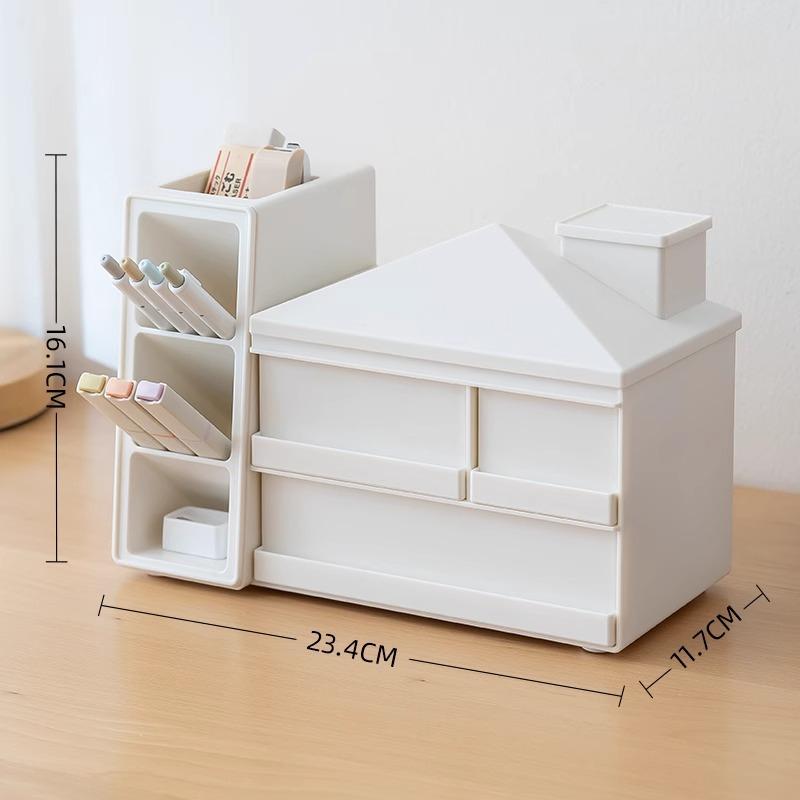 Creative Oblique Pen Holder Storage Box with Drawer Organizer Large Capacity Office Table Stationery Files Organizer with Cover