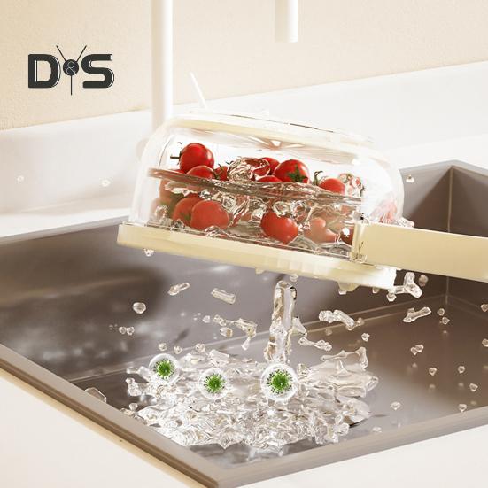 Multi Functional Food Drainage Basket with Foldable Handle Food Grade BPA Free Stackable Fruits Vegetables Storage Basket with Lid