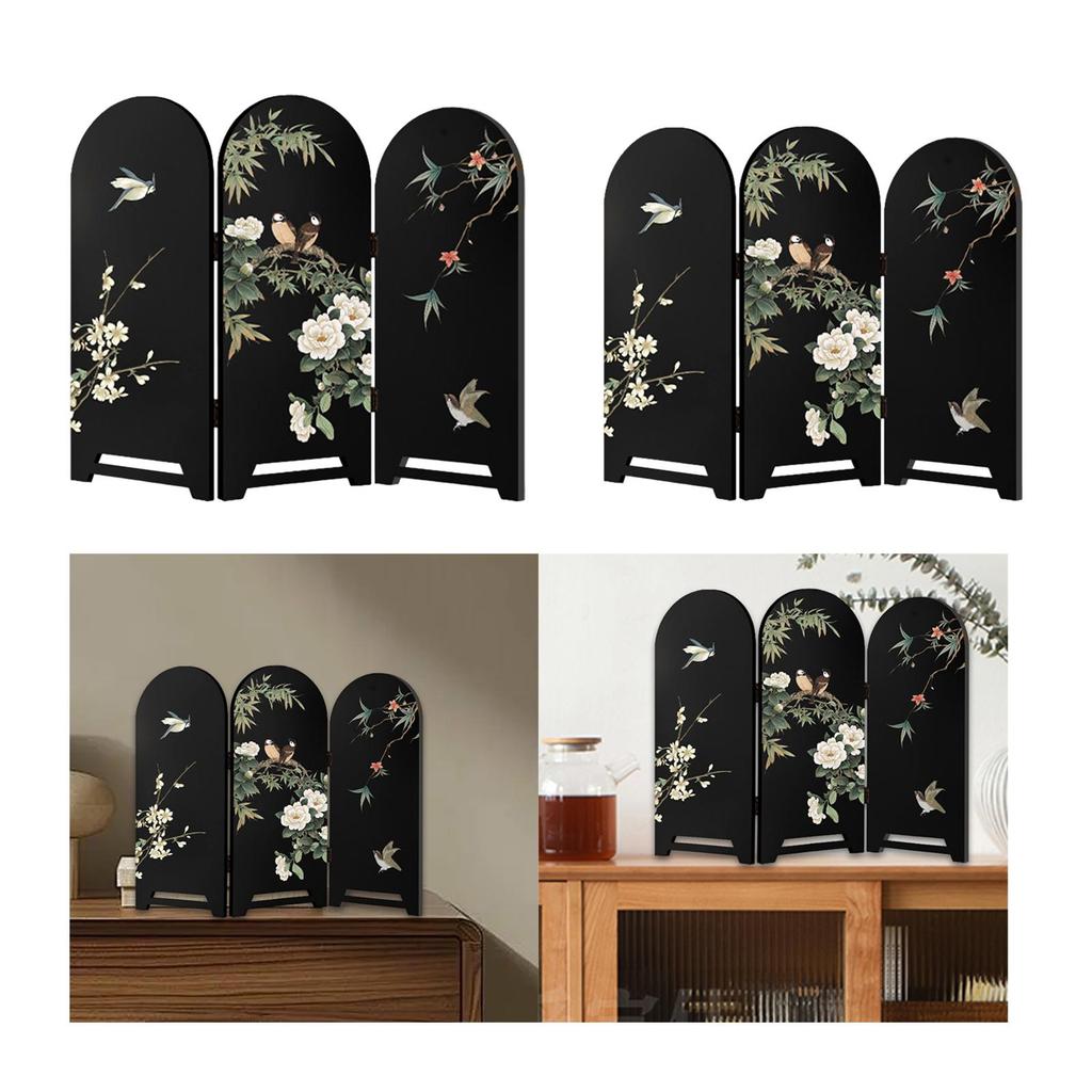 Folding Screen Desktop Wooden Partition Small Decorative Panel Traditional Chinese Art for Housewarming