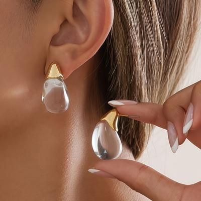 1 Paio Eleganti Orecchini Pendenti a Goccia Trasparenti - Pendenti Minimal Chic, Placcati Oro KC per Donne, Gioielli per Tutti i Giorni e per Feste