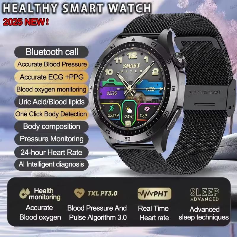 New Expert Health Smart Watch Men Uric Acid Blood Fat Blood Pressure ECG+PPG Heart Rate HD Bluetooth Call Sport Watch for IOS Android