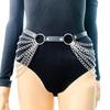 Punk Black Waist Chain Belt Leather Layered Belly Body Chain Jewelry Accessories for Women and Girls