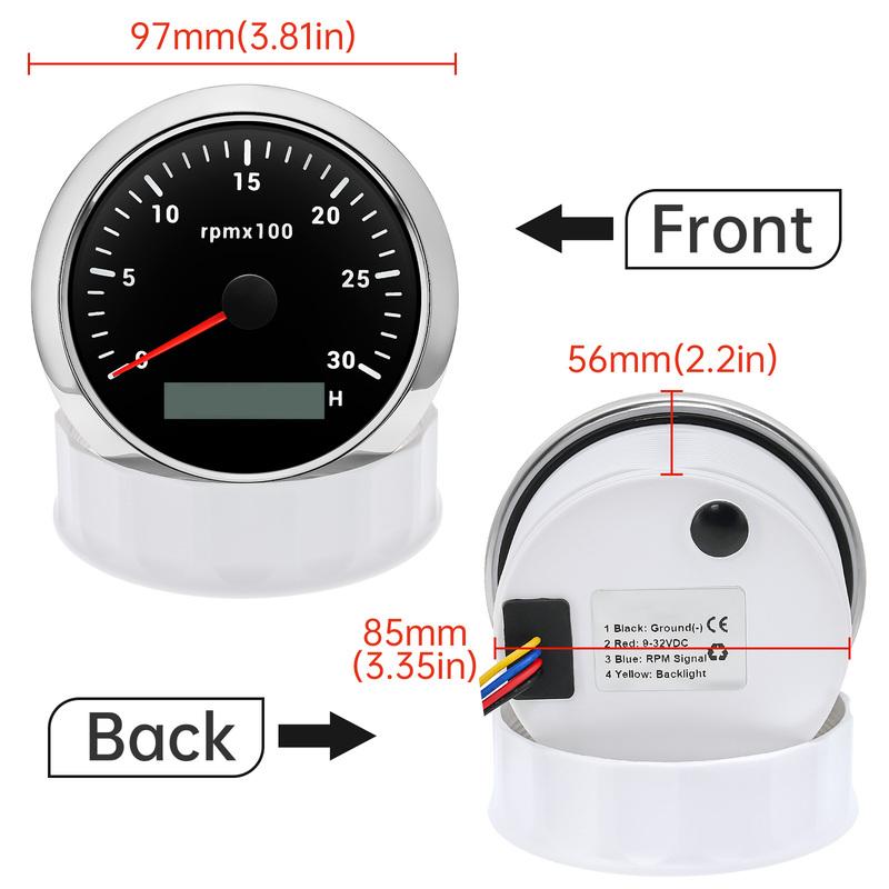 Pointer 0-3000 RPM Tachometer for Diesel Petrol Engine 7 Color Light 85mm Tachometer Marine Boat Yacht Car Waterproof DC12V24V