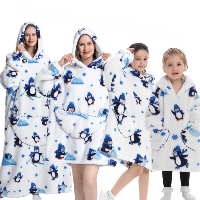 winter warm fleece hooded women's blanket sleeves fleece warm hooded sweater sweater women's hooded robe pajamas sleepwear robe