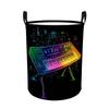 1pc Large Neon Musical Keyboard Laundry Basket - Neon Keyboard Print & Sturdy Handle, Round Storage Hamper Suitable for Clothes, Books,,, Room, Modern