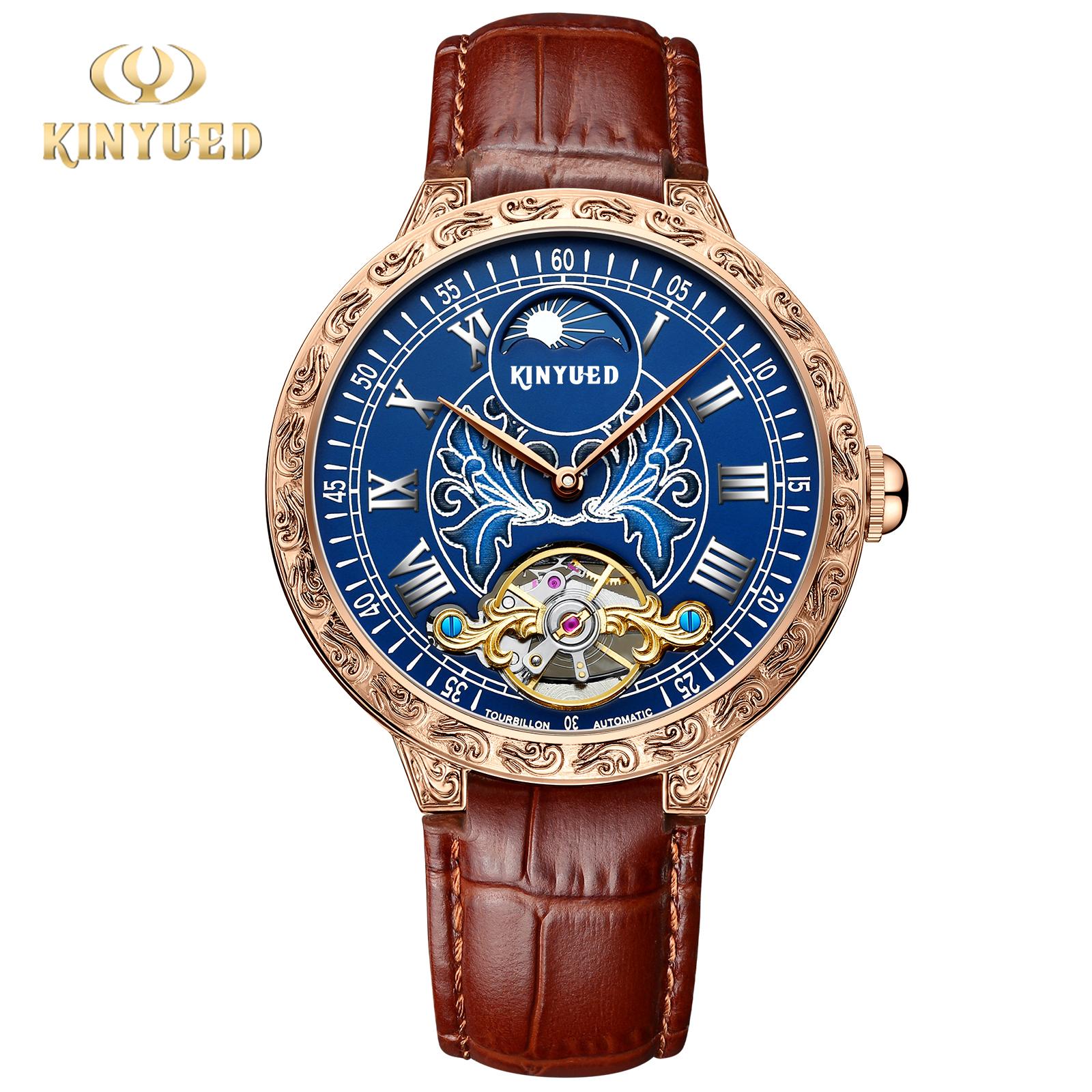 Factory Direct Kinyued J099 Men Watch Wrist Fashion Noble Leather Strap Tourbillon Mechanical Watch With Cheap Price Luxury Mechanical Watch