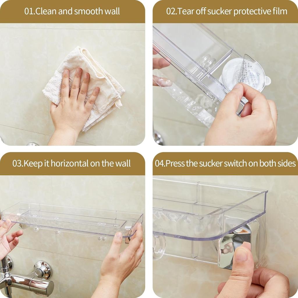 Shower Caddy Bathroom Shelves Corner 2 Pack Bathroom Organizers and Storage with 4 Hooks Bathroom shelves Suction Cup Shower Caddy for Bathroom, Dorm