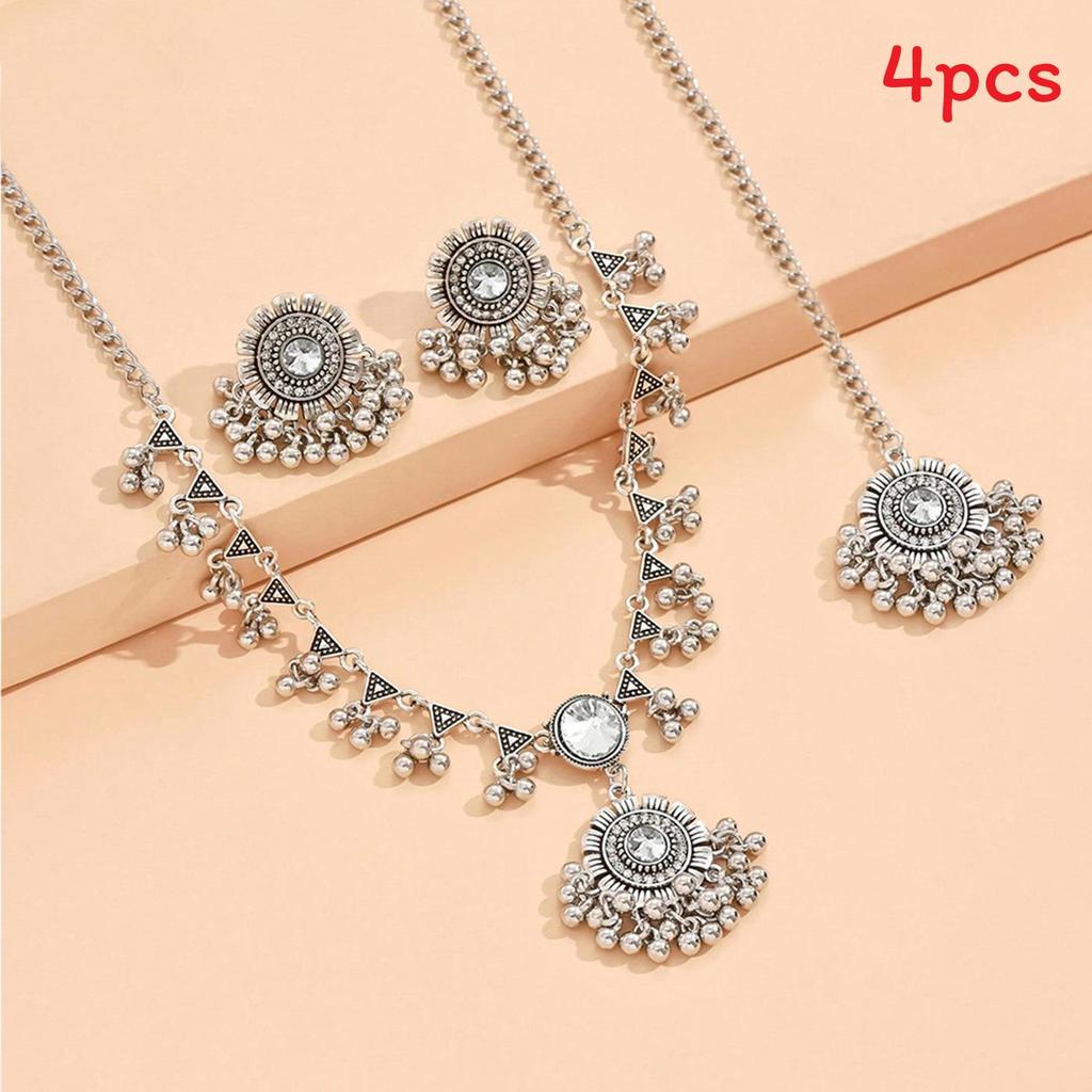 Ethnic Fusion Necklace And Earring Set With Tassel Accents For Wedding Fashion Jewelry