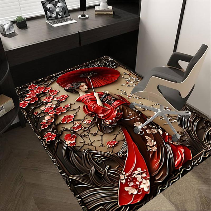 

1PC cherry blossoms red kimono Carpet Ultra Soft, Thick & Absorbent, Non Slip Machine Washable Mat for Entryway 60cm by 90cm