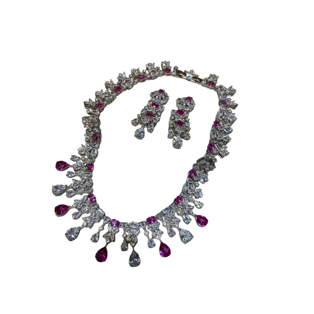 Italian Jewelry Set Seiko High-End Rhodium-Plated India-Pakistan Wedding Banquet Fashion High-End Colored Treasure Necklace