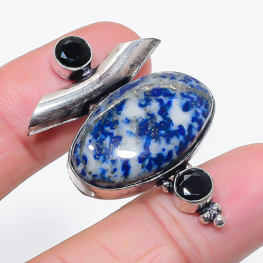Natural Lapis Lazuli, Spinel 925 Sterling Silver Jewelry Pendant 1.69" n3P31