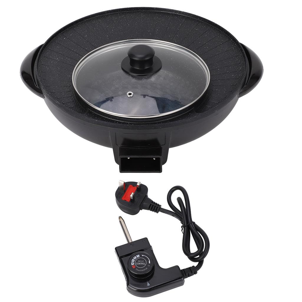 2 i 1 Non Stick elektrisk grill og varm gryte med glasslokk