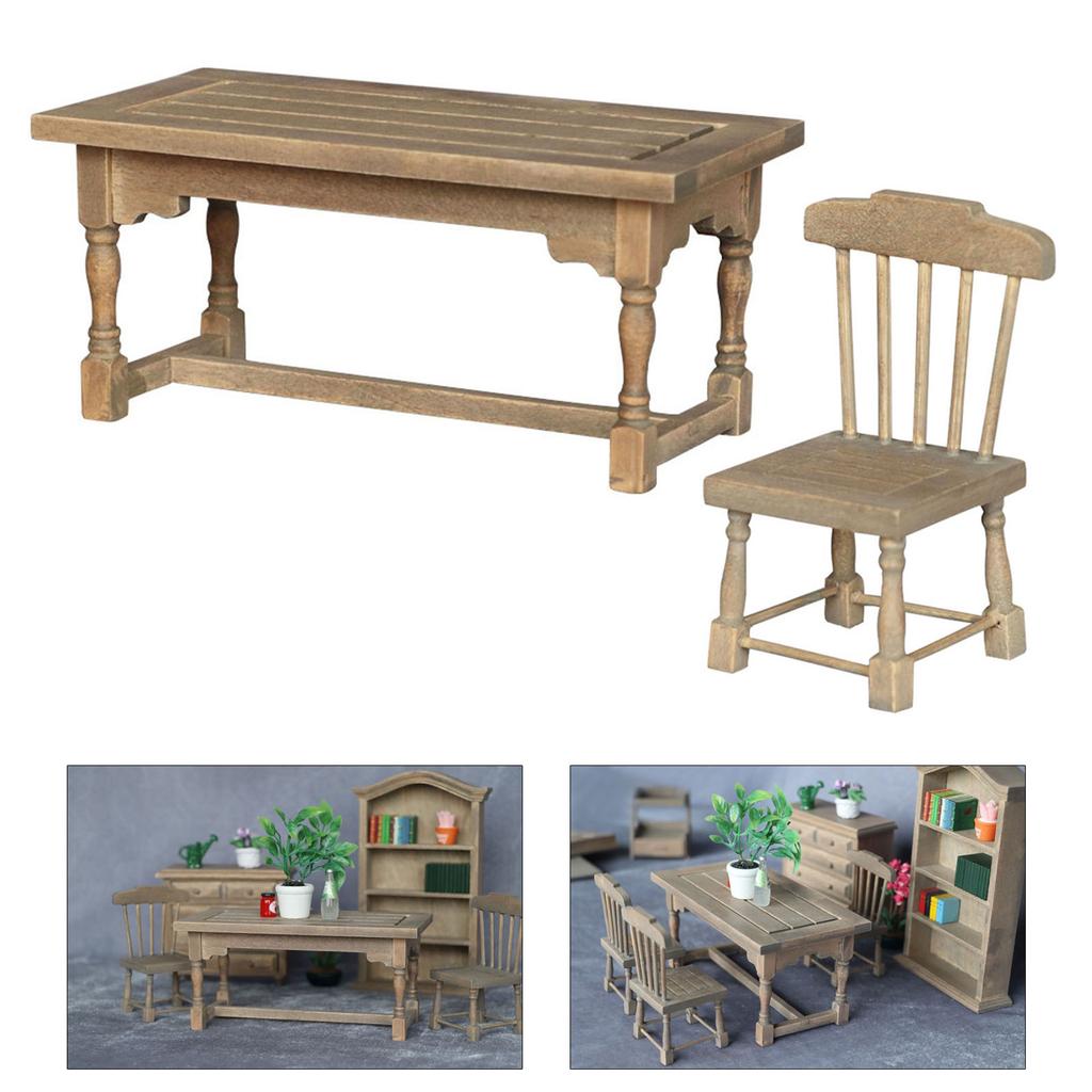 Miniature Dollhouse Dining Table and Chairs for 1/12 Scale Dollhouse Display Scene Decoration Kids Role Play Accessory