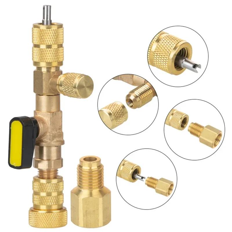 Air Conditioning Valve Core Remover Taller Kit Tool Dual Size 1/4 & 5/16 Flare Tool For R410A A/C Disassembly Tool