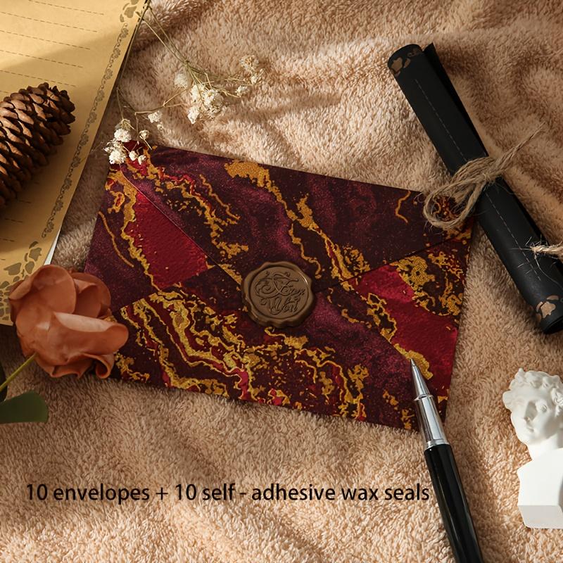 Набор из 20 винтажных конвертов (10 конвертов + 10 восковых печатей). для запечатывания контрактов, приглашений, тендерной документации и написания открыток