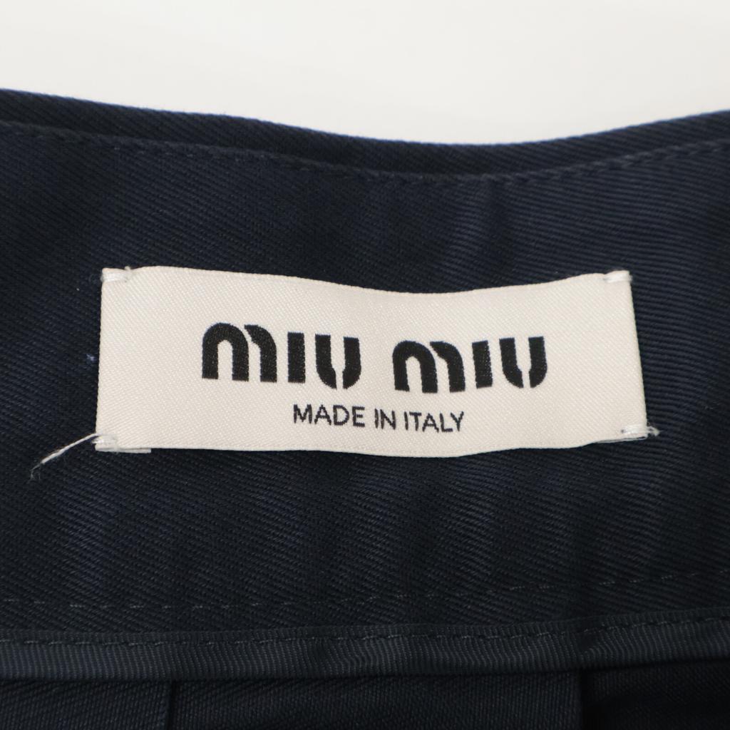 MIUMIU 2010 MG1781 Navy Logo Embroidered Pleated Chino Skirt Skirt 40 NavyUsed