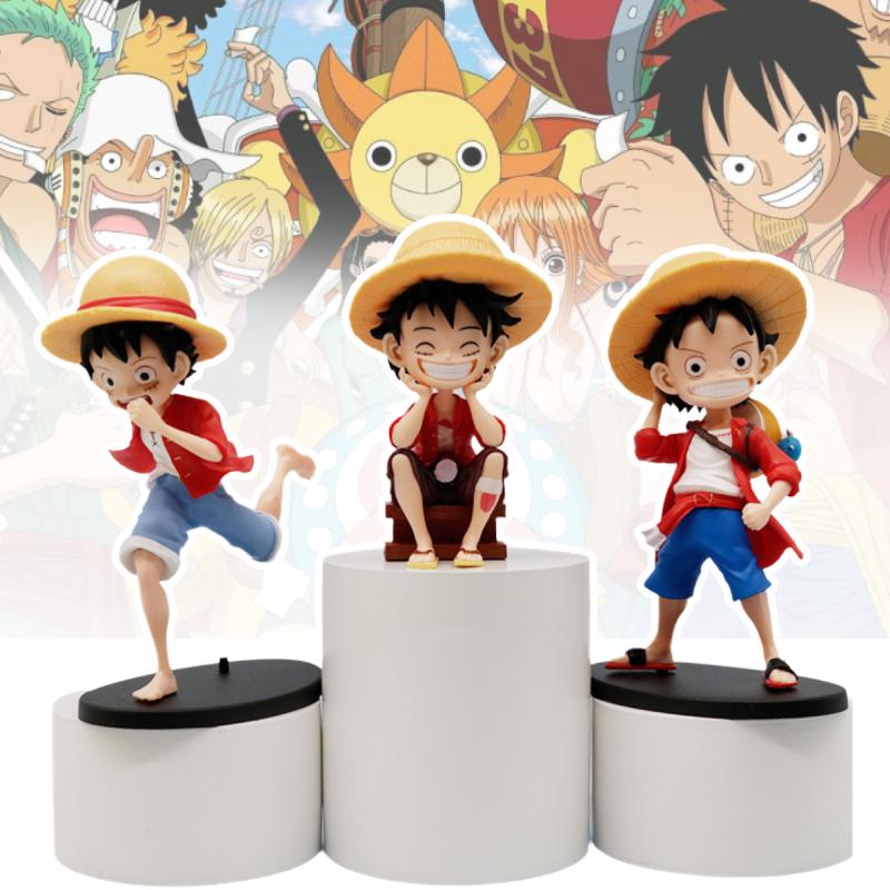One Piece 3pcs Anime Monkey D Luffy Action Figure Toy Collectible Doll Model