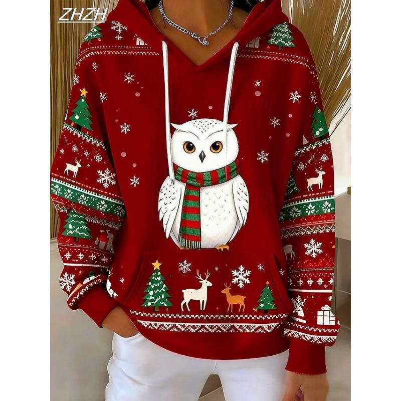 Women's Pullover Hoodie Sweatshirt Graphic Animal Christmas Punk Active Vintage Long Sleeve Hooded Regular Street Tops Winter