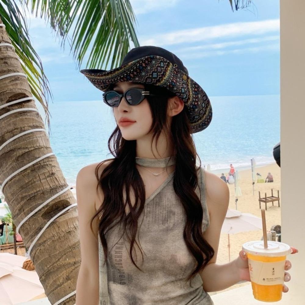 Adjustable Fishing Cap Anti-UV Beach Hat New Western Cowboy Hat  Summer