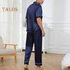 2-teiliges Pyjama-Set für Herren aus Seidensatin mit Reverskragen und Button-Down-Pyjamaoberteil mit Brusttasche, elastischer Bund und Hose, Nachtwäsche