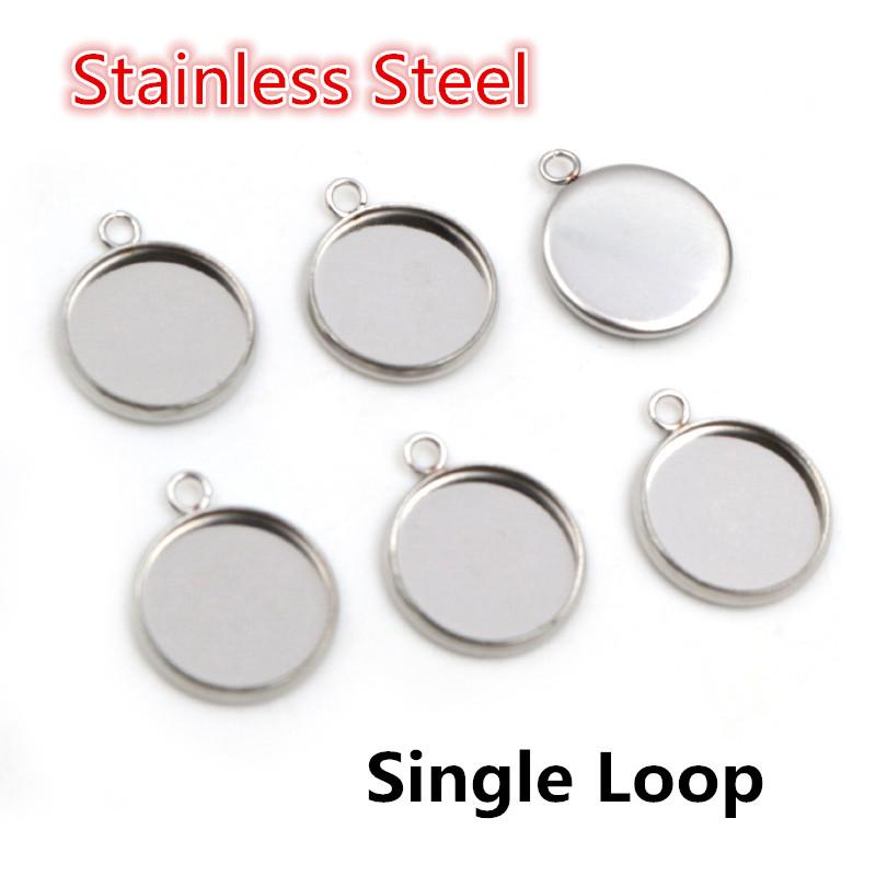 New 20pcs 12mm Inner Size Stainless Steel Gold Plated Single/Double Loop Style Cabochon Base Cameo Setting Charms Pendant Tray