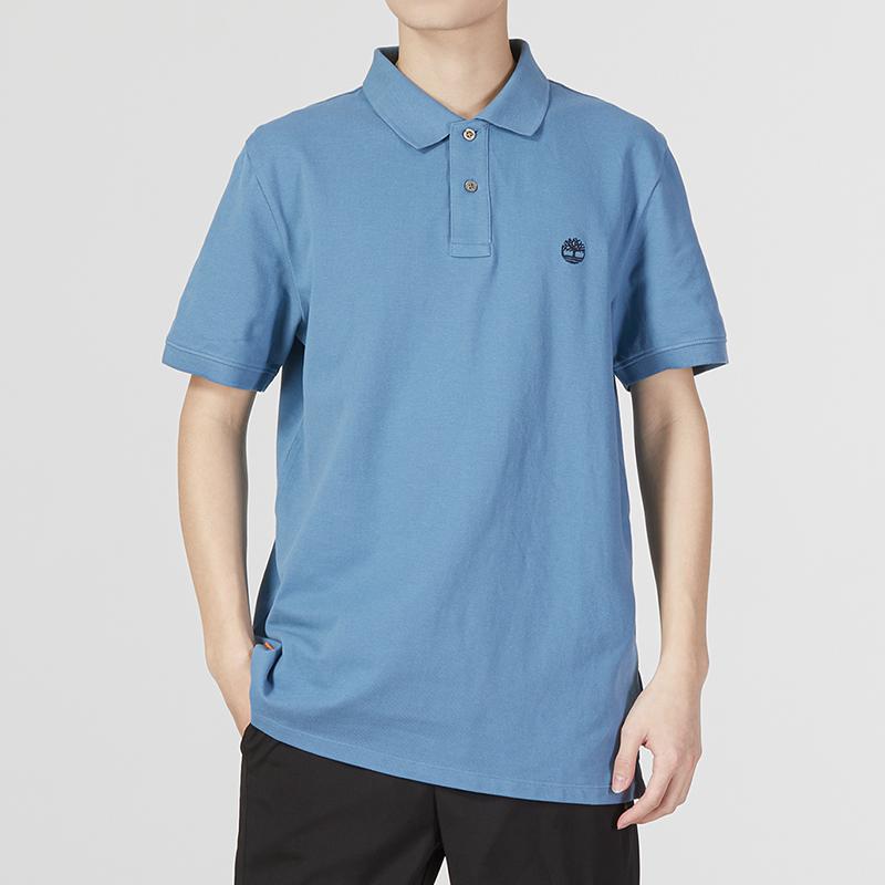 Timberland Solid Color Logo Outdoor Casual Short Sleeve Polo Shirt Men Polo Shirts Sky-Blue A24H2-DJ5