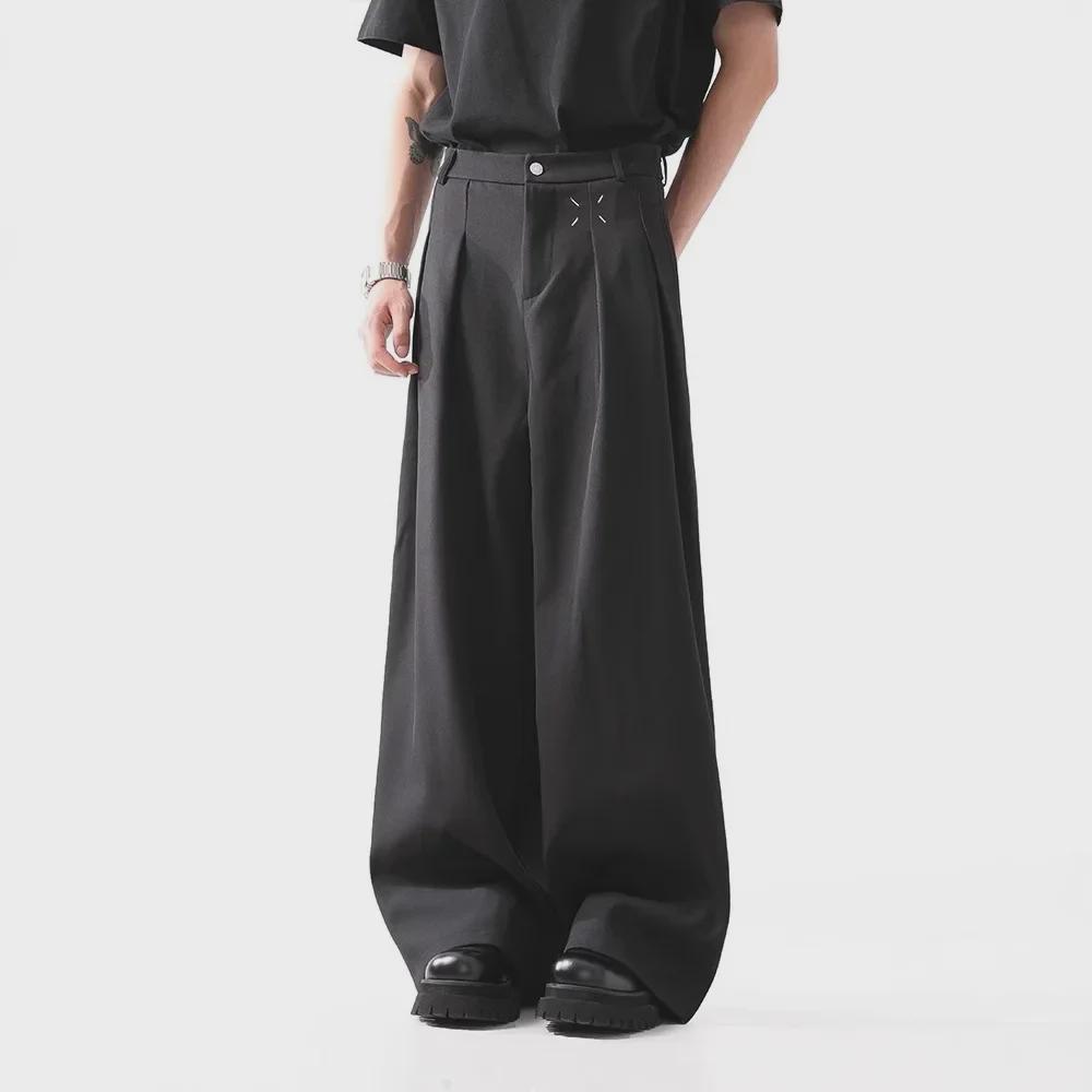 Men's Wide-Leg Black Trousers - Cleanfit, Casual, Professional - Spring/Autumn Collection