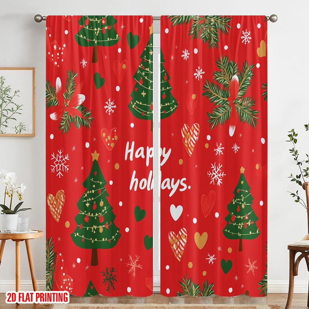 2 Stück, 2D-Flachdruck Vorhänge Digitaldruck Weihnachtsbaum Frohe Feiertage (2) Polyester, einfache Installation (ohne Stange) Alles