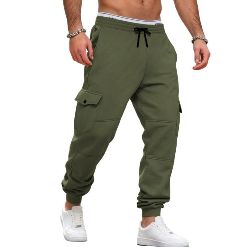 Autumn Winter Men's Fashion Fleece Overalls Multi Pocket Drawstring Sports Casual Jogging Pants