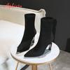 Fashion Aphixta Black Knitting Elastic Women Socks Boots Shoes Elegant Metal Thin High Heel Pointed Toe Ankle Boots for Women