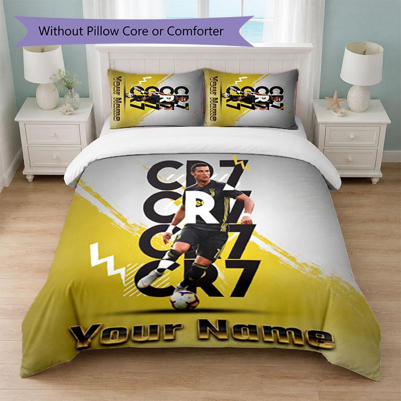 Cristiano Ronaldo Custom Name Text Bedding Set 1 Duvet Cover+2 Pillowcases Soccer Logo Personalized Gift For Special Occasion Bedroom Decor