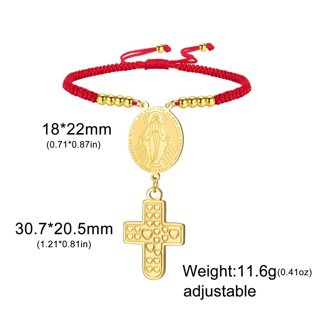 Teamer Saint Christopher Virgin Mary Emboss Heart Cross Pendant Beads Bracelet Stainless Steel Red Black Rope Chain Jewelry