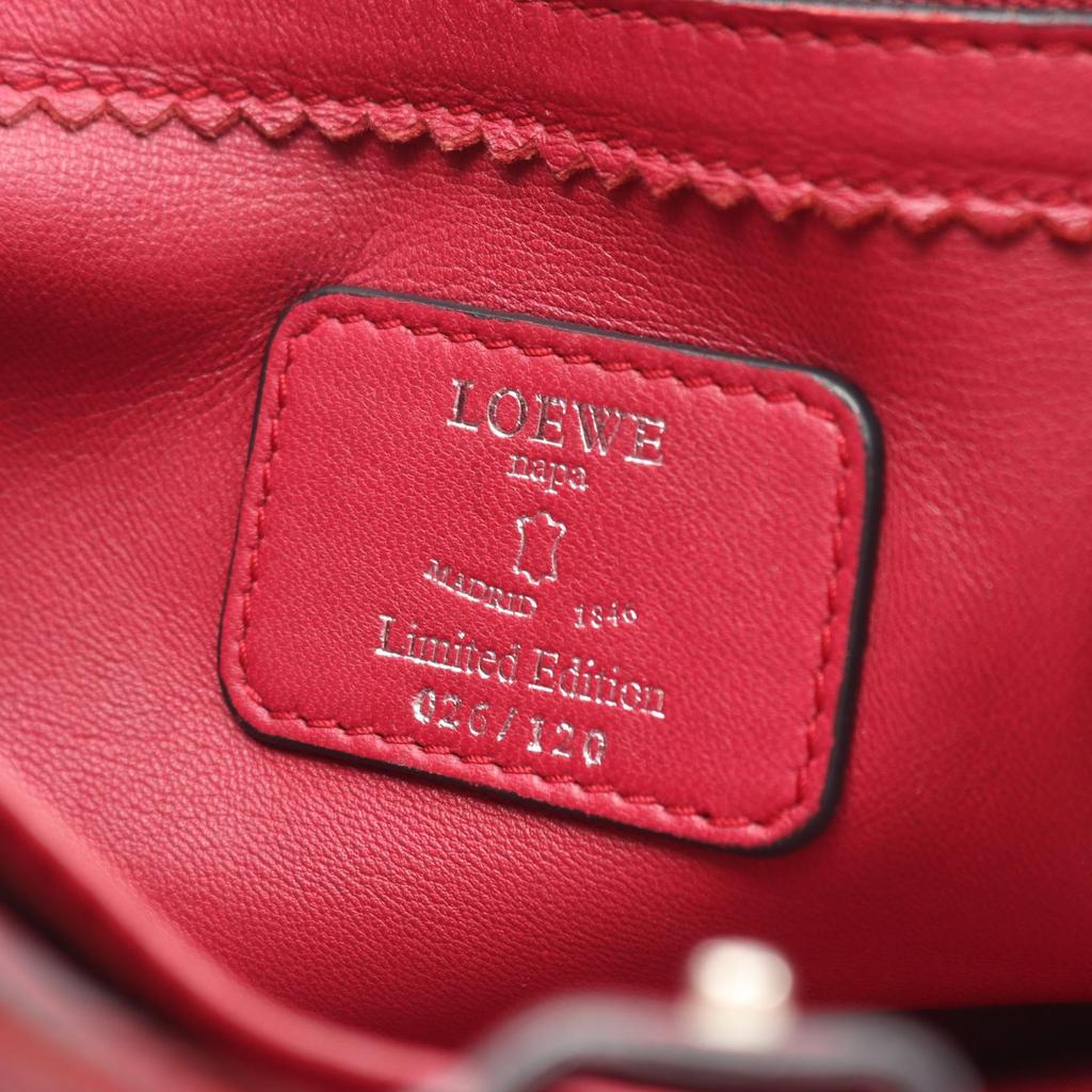 Used LOEWE Anagram Ribbon Motif Nappa Leather Limited Tote Tote Bag Leather Bordeaux Pink Used Women