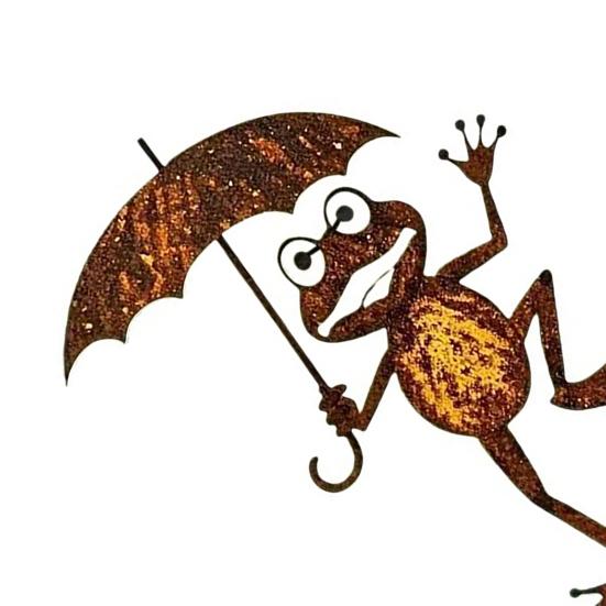 Rusty Frog Garden Stake Cute Frog Holding Umbrella Yard Art Stake Iron Outdoor Ornament for Lawn Flowerbed Courtyard Decor