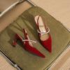 73215 [sheepskin] high heels women's thin heels 2025 bag head empty sandals pointed French suede single shoes