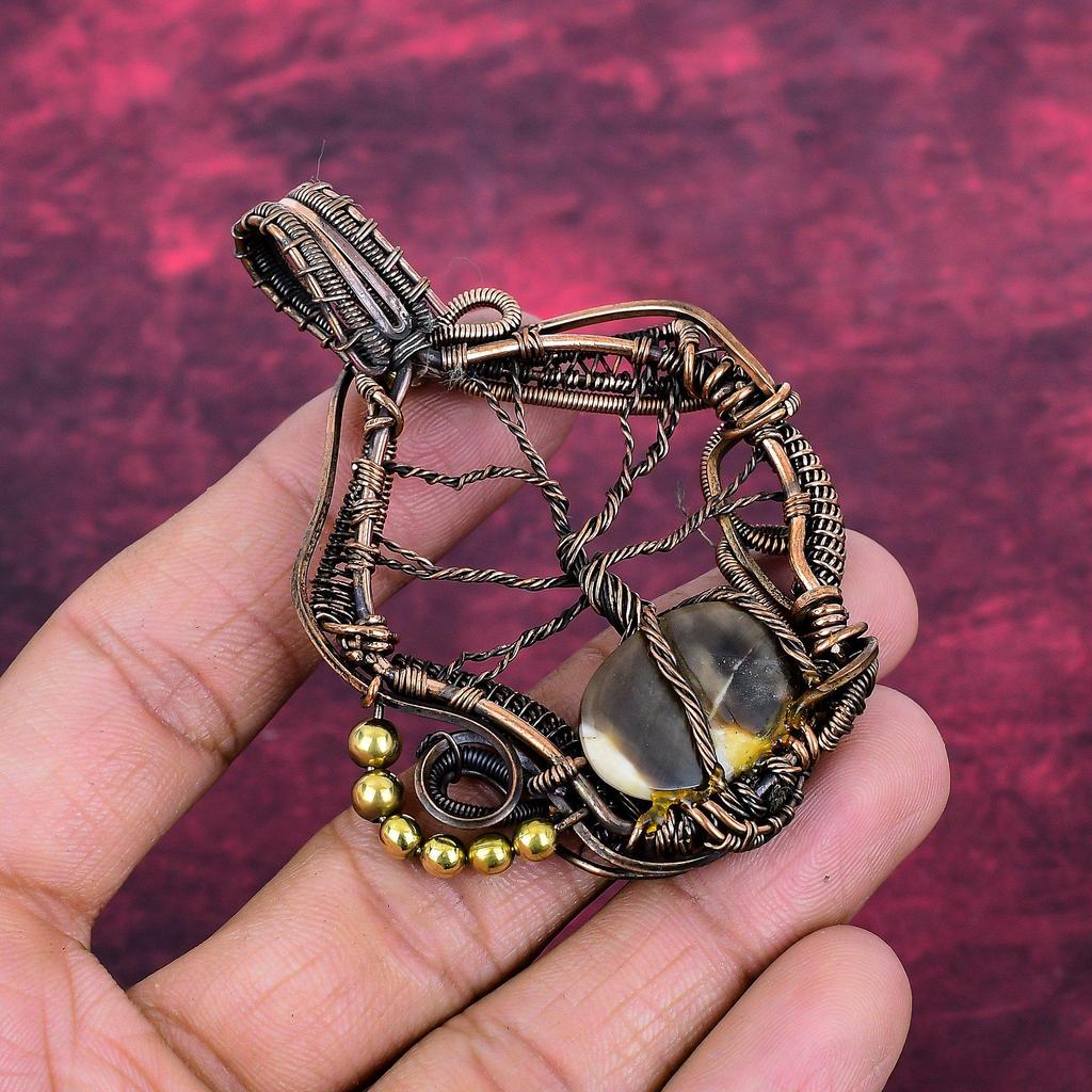 Tree Of Life Peanut Wood Jasper Pendant Gemstone Copper Wire Wrapped Jewelry Handmade Pendant