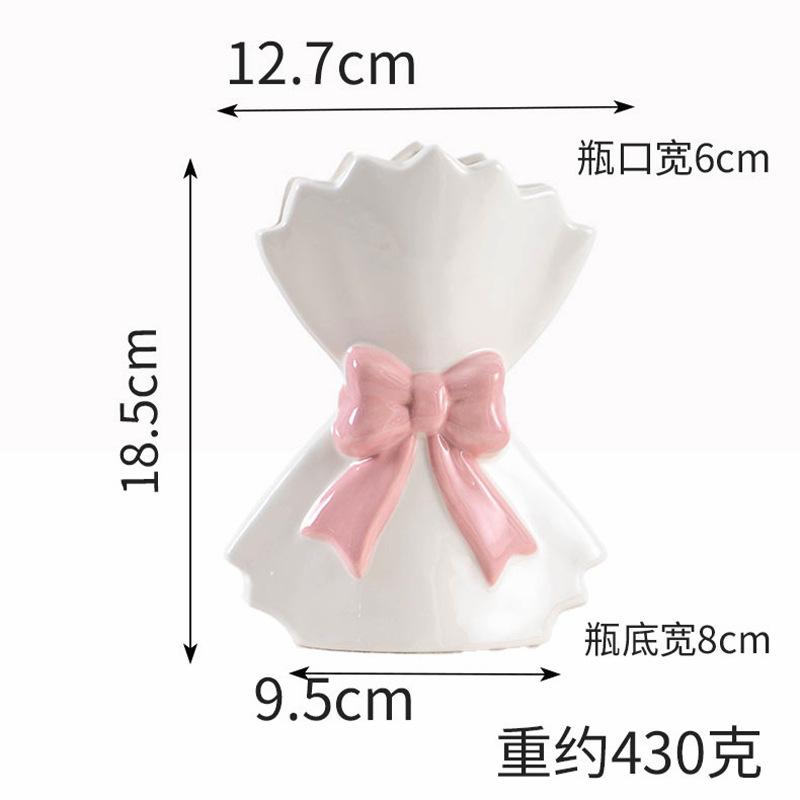 Ceramic Vase Hand-held Flower Arrangement Creative Bow Ceramic Vase Living Room Decor Artificial Flower Container Birthday Gift