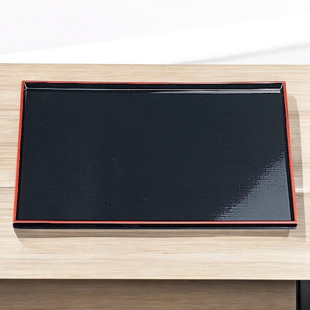 Tray Lacquerware Made in Japan J-kitchens 2-shaku Cloth-patterned (Tray/Tray) Black/Red, Non-Slip, 36cm, (ABS Resin),