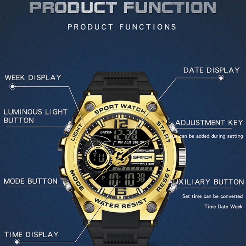 SANDA Casual Waterproof Electronic Watch LED Luminous Display Gel Strap Temperament Electronic Watch