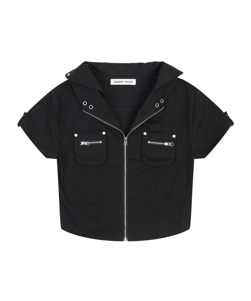 ORDINARY HOLIDAY Short Sleeve Zip-Up Shirts [Black]