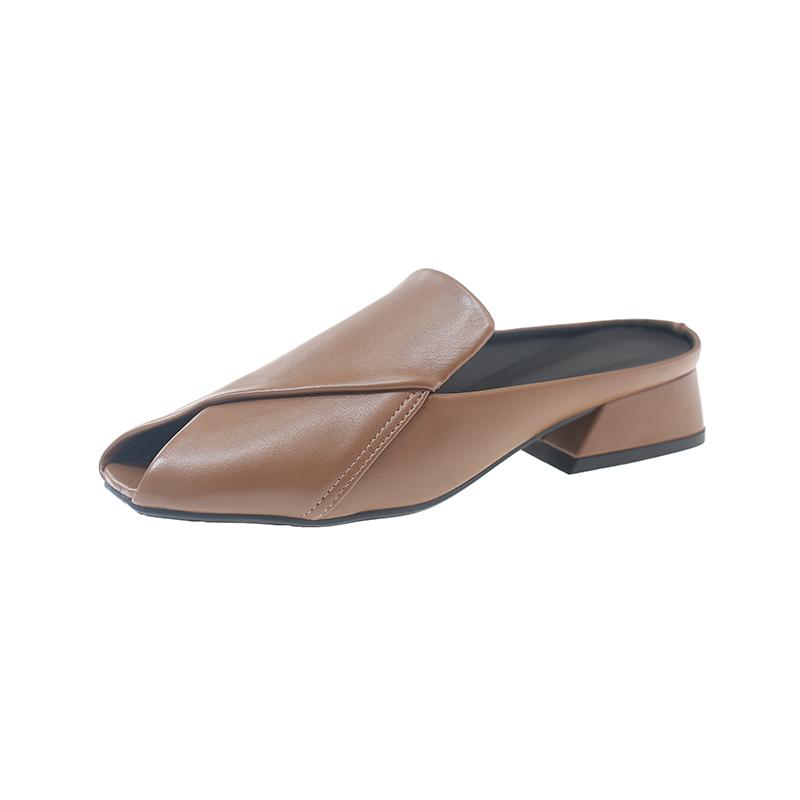 Baotou Spring and Autumn Slippers Women's Medium Heel Casual Fashion Slippers