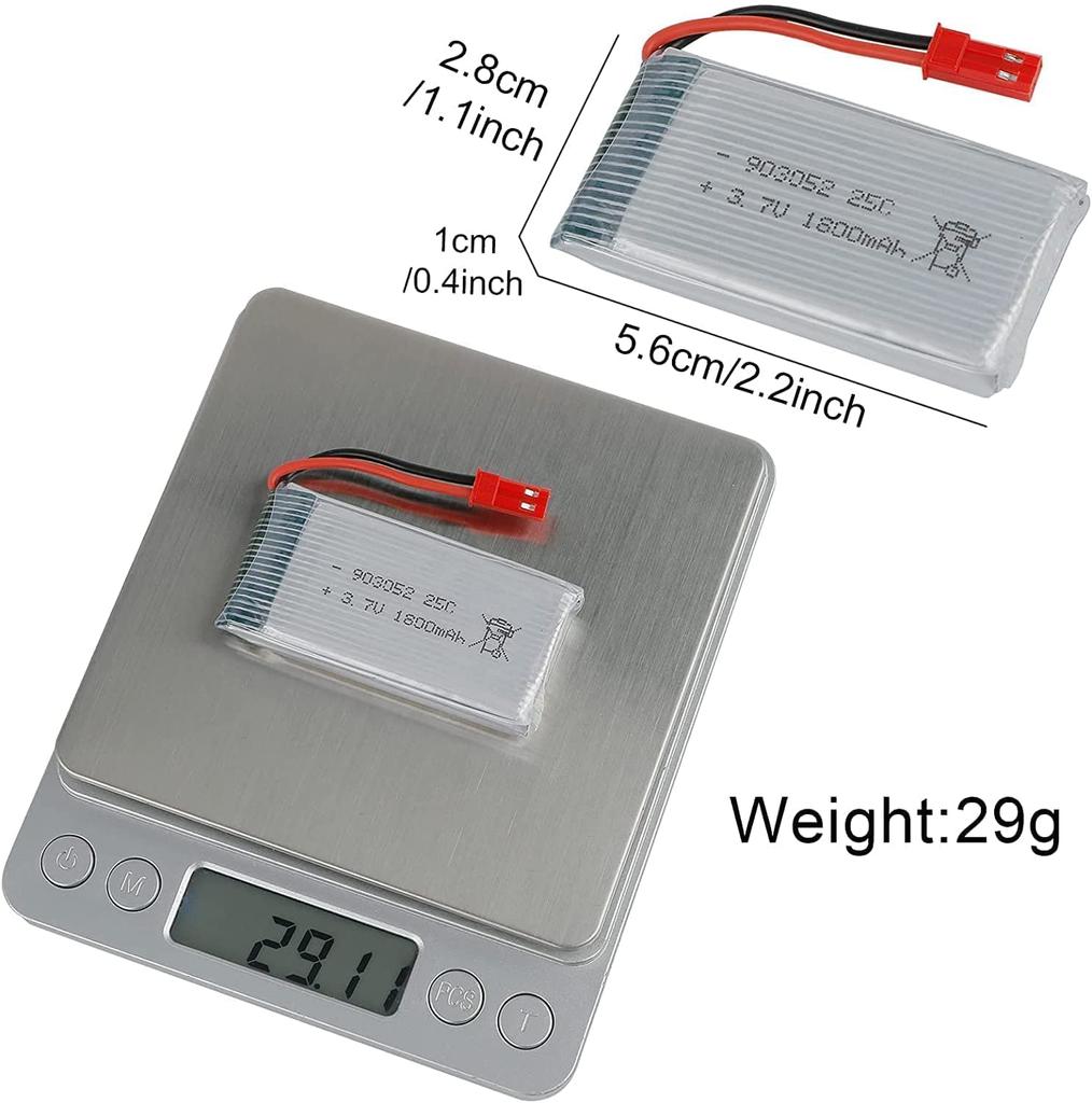 2-Pack Li-Po Batteries 3.7V 1800mAh 25C with JST Plug | Compatible with JJRC H11D, H11C, HQ898B RC Helicopter | High Capacity, Optimal Performance