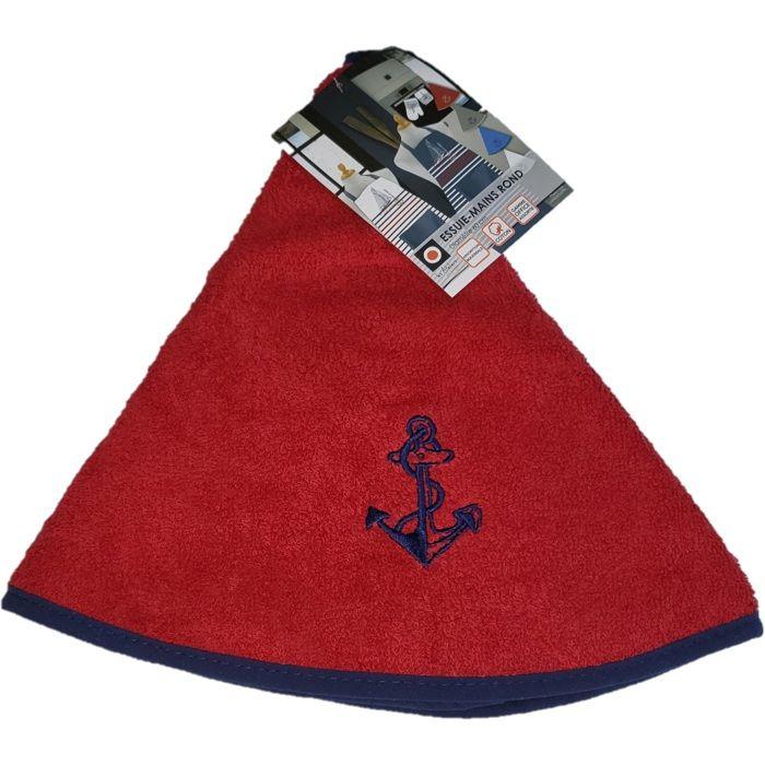 Essuie mains - Elément - Rond 60 cm - 100% coton éponge - Absorption maximale - Rouge