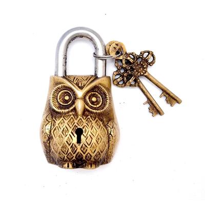 Owl Design Golden Functional Brass Lock With 2 Keys (Golden, Standard) - Key Lock