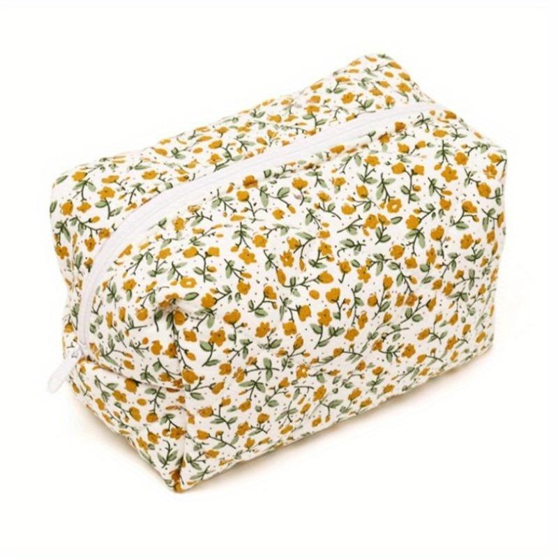 Organizator de depozitare geantă de machiaj matlasată florală, cu imprimeu cu flori, geantă mare pentru cosmetice de călătorie, accesoriu de machiaj